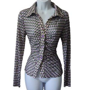 Fun pattern button up top size M - semi sheer soft fabric